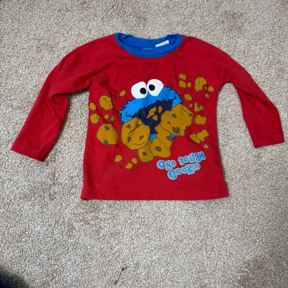 Vintage Y2K 2005 Sesame Street Cookie Monster “one tough cookie” Long‎ Sleeve 2T